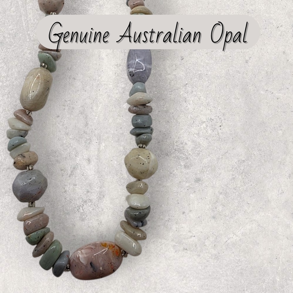 Chunky Genuine Australian Opal Necklace – Vintage Earthy Statement 18”